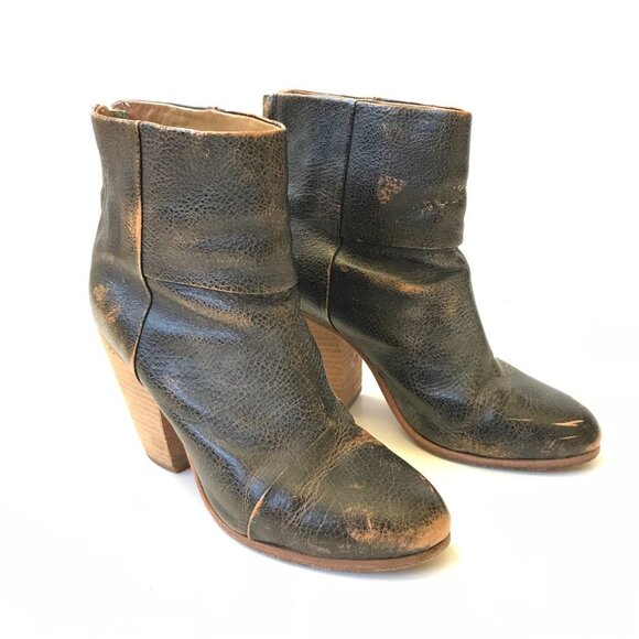 Rag & Bone Newbury Boots Booties Womens 38.5 8.5 Brown Leather Block Heel Zip Up - Picture 2 of 7